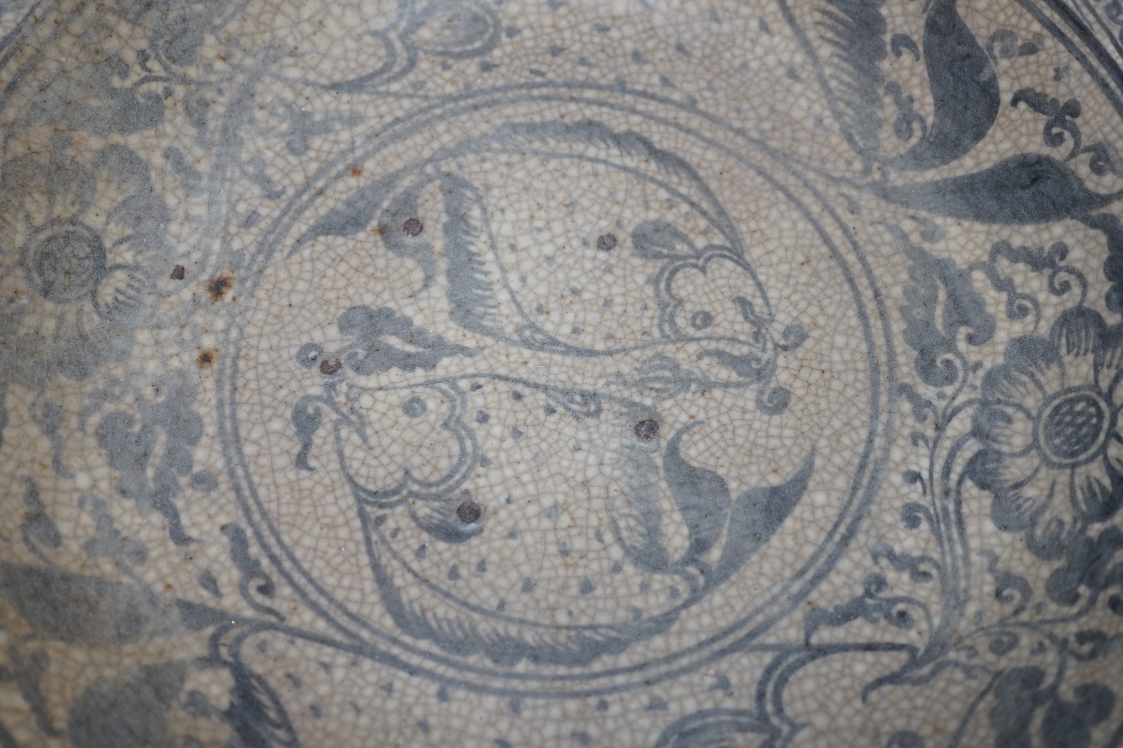 A Sukhothai underglaze blue fish dish, 36cm in diameter